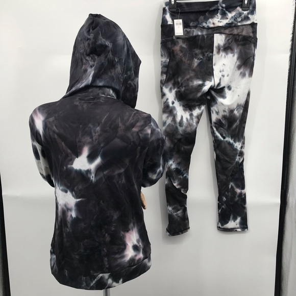 Jogger Legging & Jacket Set w/Pockets Lounger Black & White Tie Dye - Picture 6 of 14